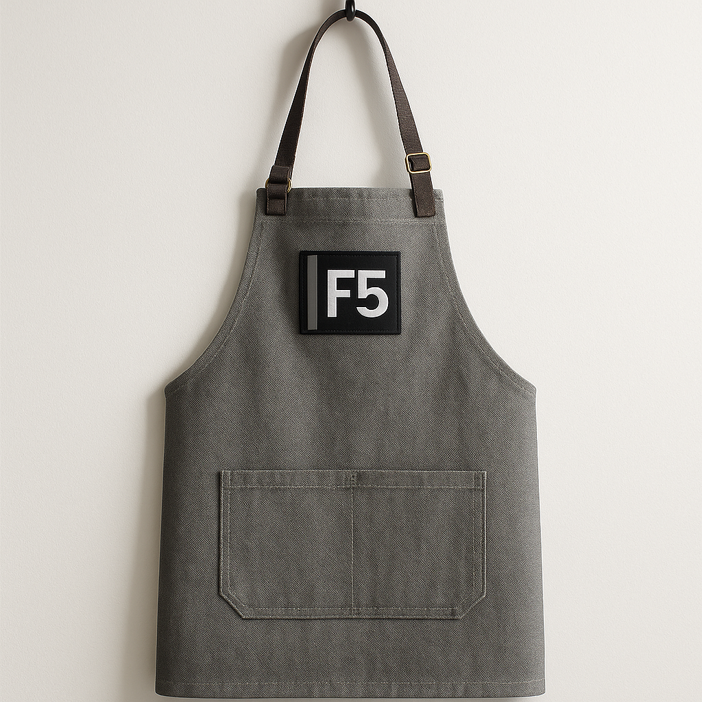 Avental industrial cinza com logo F5
