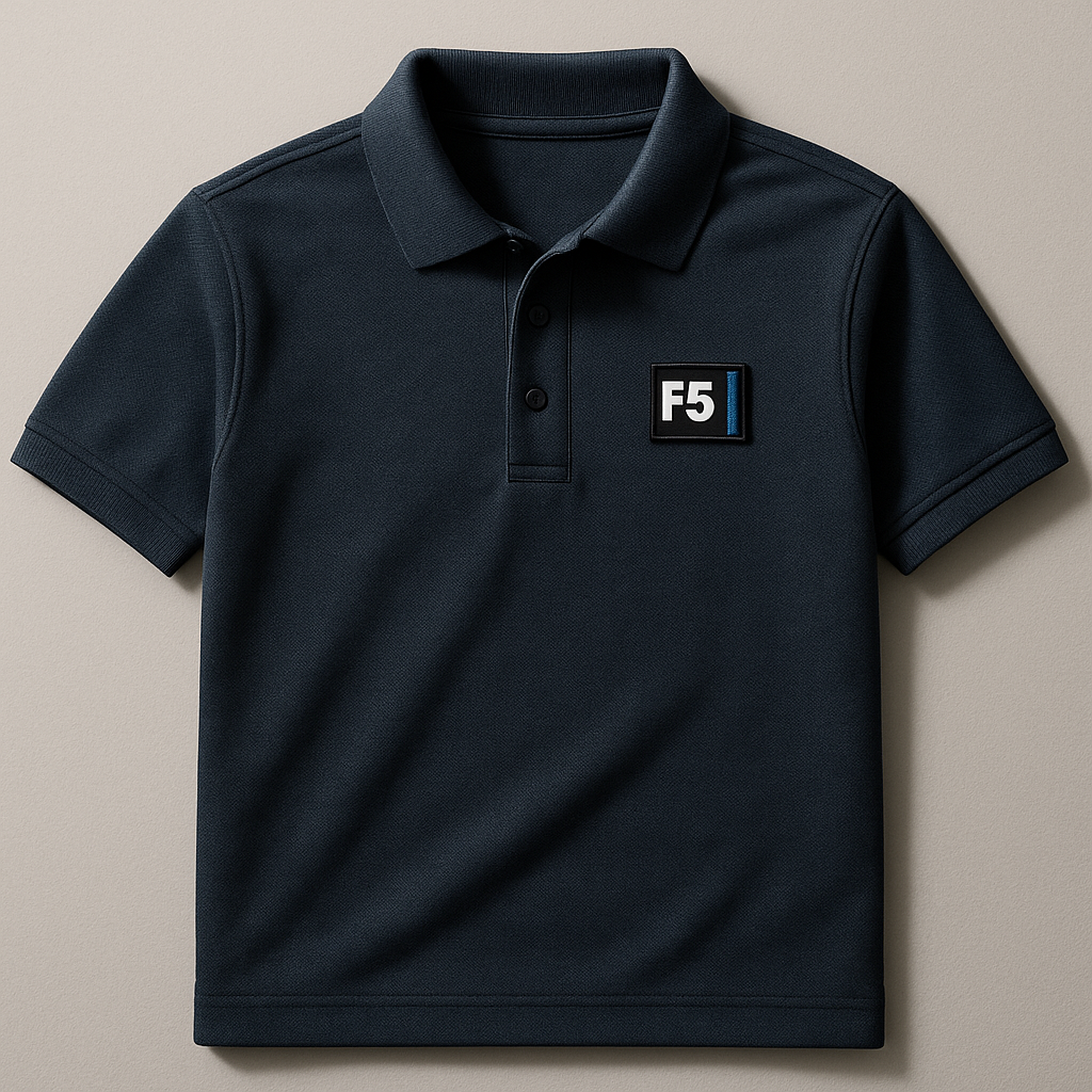 Polo navy steel com logo F5 bordada